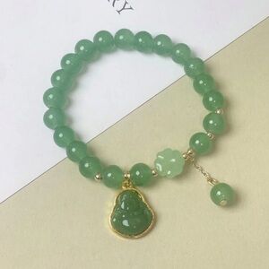 Green Beaded Bracelet with Gold Accents